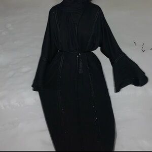 Sequined Black Abaya (w/black chiffon scarf)